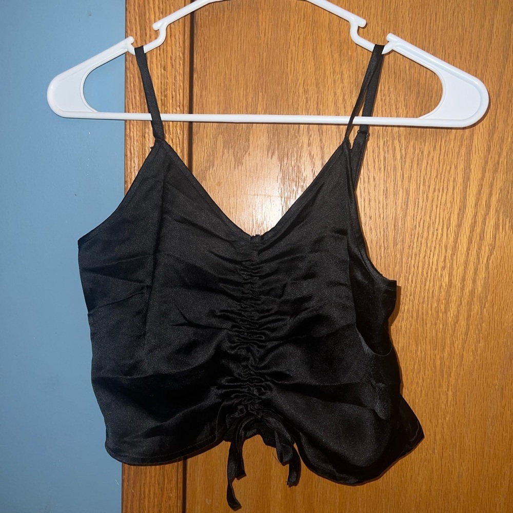 womens silky black crop top shirt